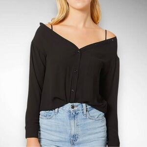 BAILEY 44 Women's Barbara Boyfriend Black Strappy Shirt Large |‎ NWT